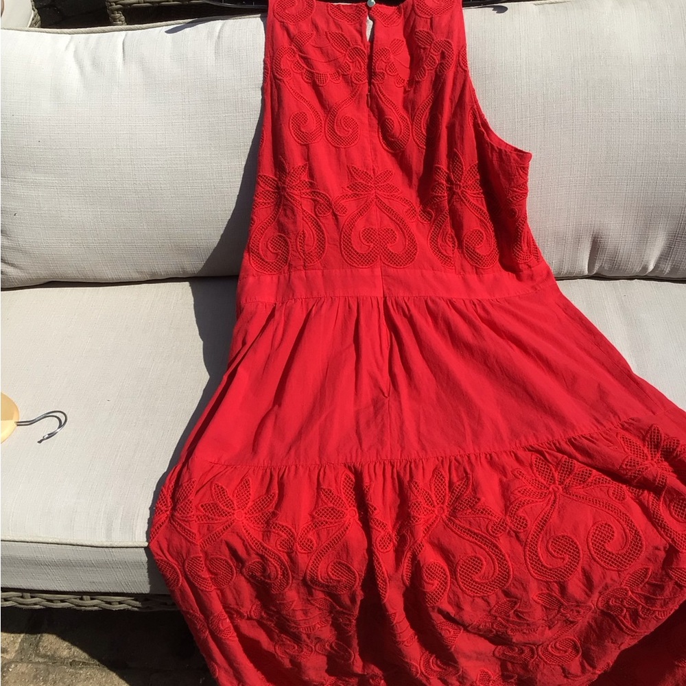 Talbots Red Embroidered Midi Dress